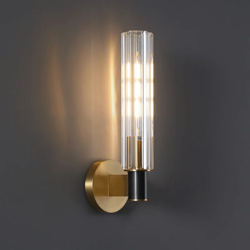 

Postmodern Designer Brass LED Wall Lamp Nordic Retro Living Room Bedroom Lighting Aisle Crystal Full Copper Background Sconces