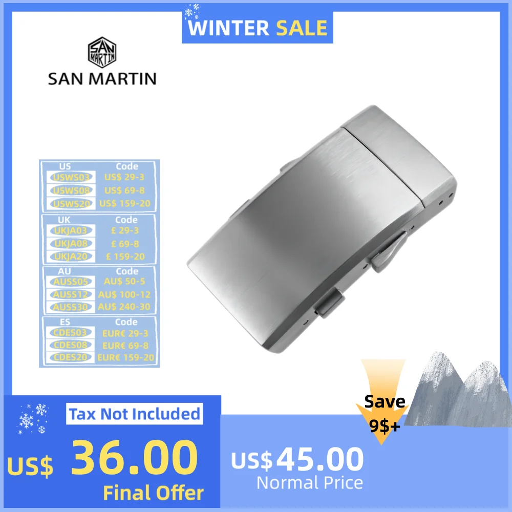 San Martin Brushed 316L Satinless Steel Ratcheting Micro-Adjust Folding Clasp For 18mm/20mm Width Watch Bracelet Link Deployant