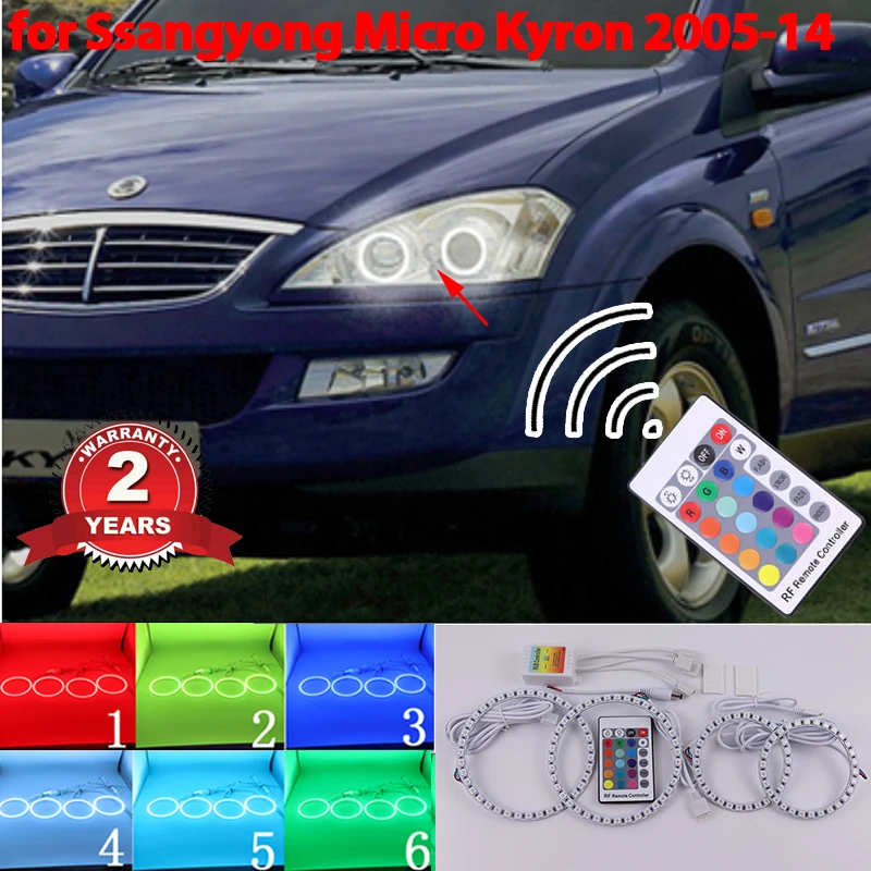 

Car Angel Eyes Rings Led Car Headlight Daytime Running Light for SsangYong Micro Kyron 2005-2014 RGB multi-color Remote Control