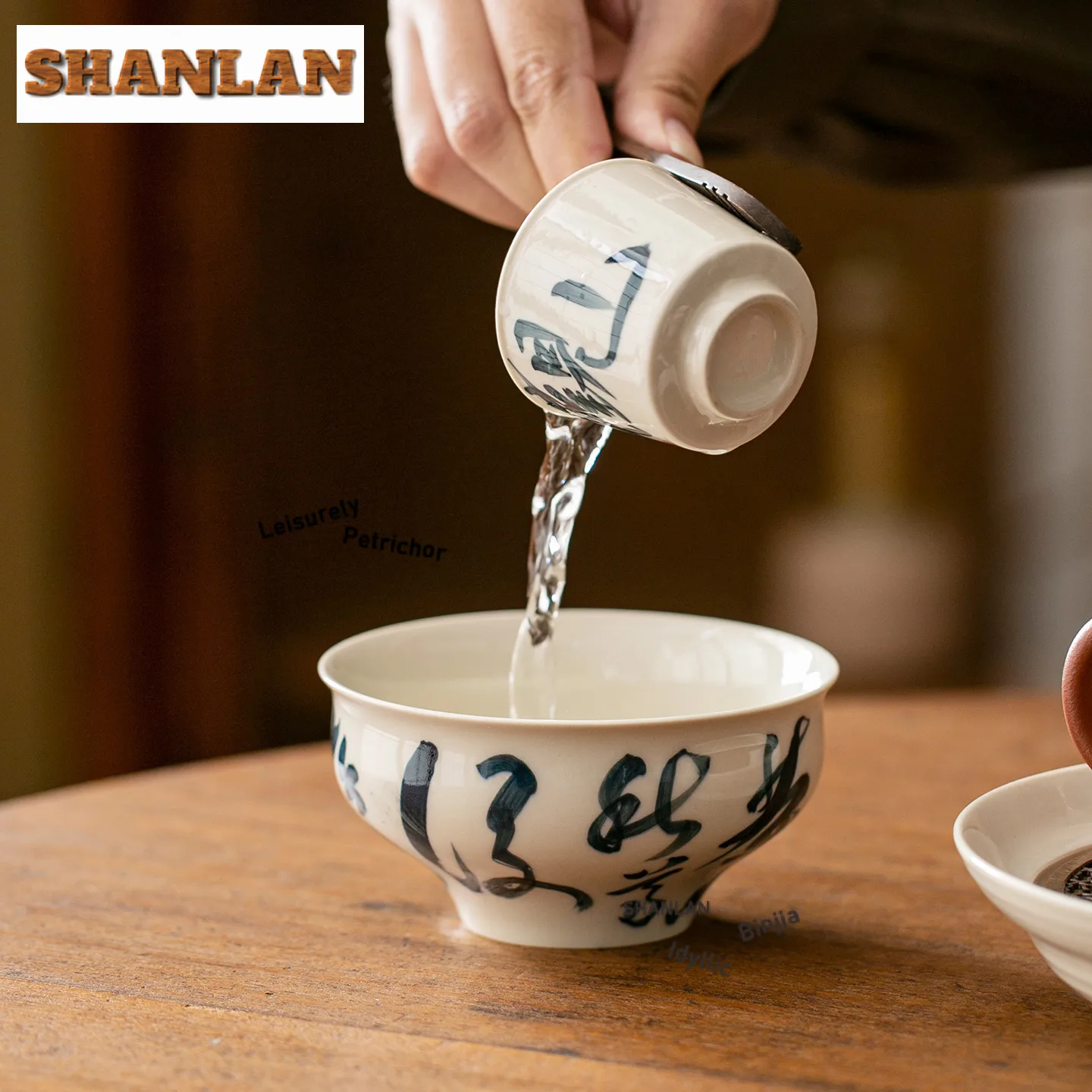 

240ml Plant Ash Handwritten Calligraphy Small Jianshui Washing Cup Bowl Tea Residue Bucket Chaxi Drinkware Accessories Ornaments