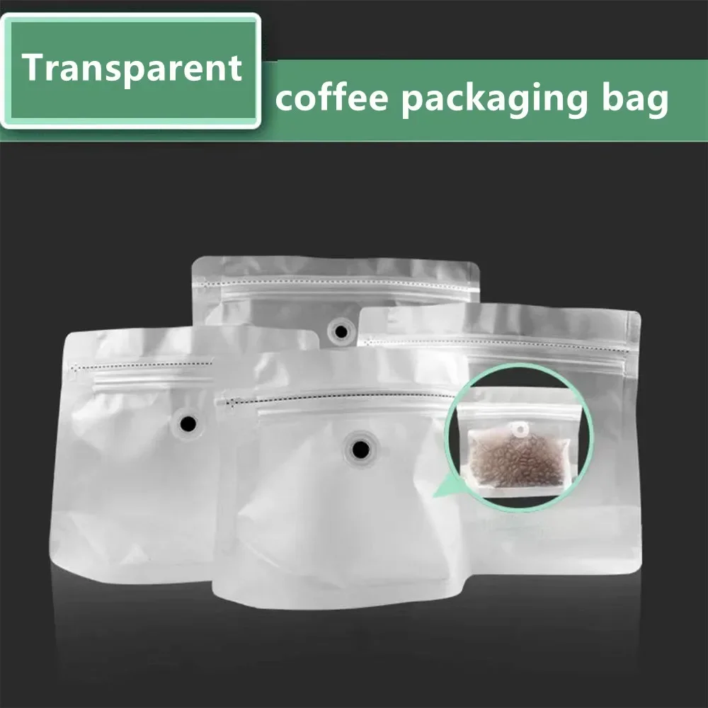 50PCS Custom Printing Transparent Clear Pouches With Valve 100g 150g 250g 500g Zip Valve Diamond Shape Coffee Food Packaging Bag