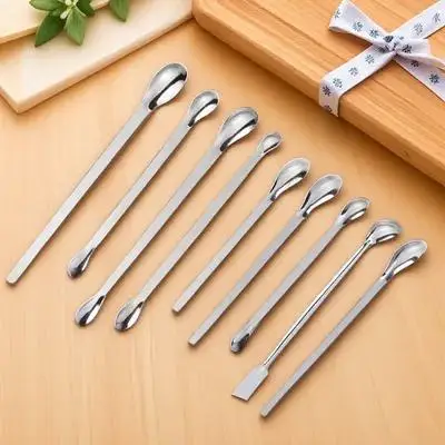 

9pcs Stainless Steel Thickened Medicine Mixing Scoop Laboratory Spatula Granule Measuring Tool Double-Ended