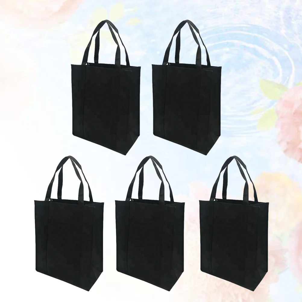 

5Pcs Non-Woven Shopping Bag Foldable Reusable Lightweight Handbag for Outdoor Shopping Large Capacity Black 30x25x10cm