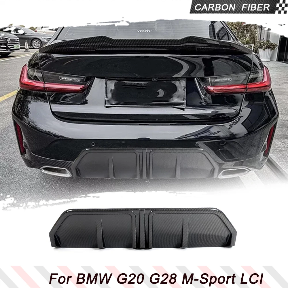 

Автомобильный задний диффузор из углеродного волокна для BMW G20 G28 330i M-Sport LCI 2022 2023, Автомобильный задний бампер, сплиттер, диффузор, спойлер