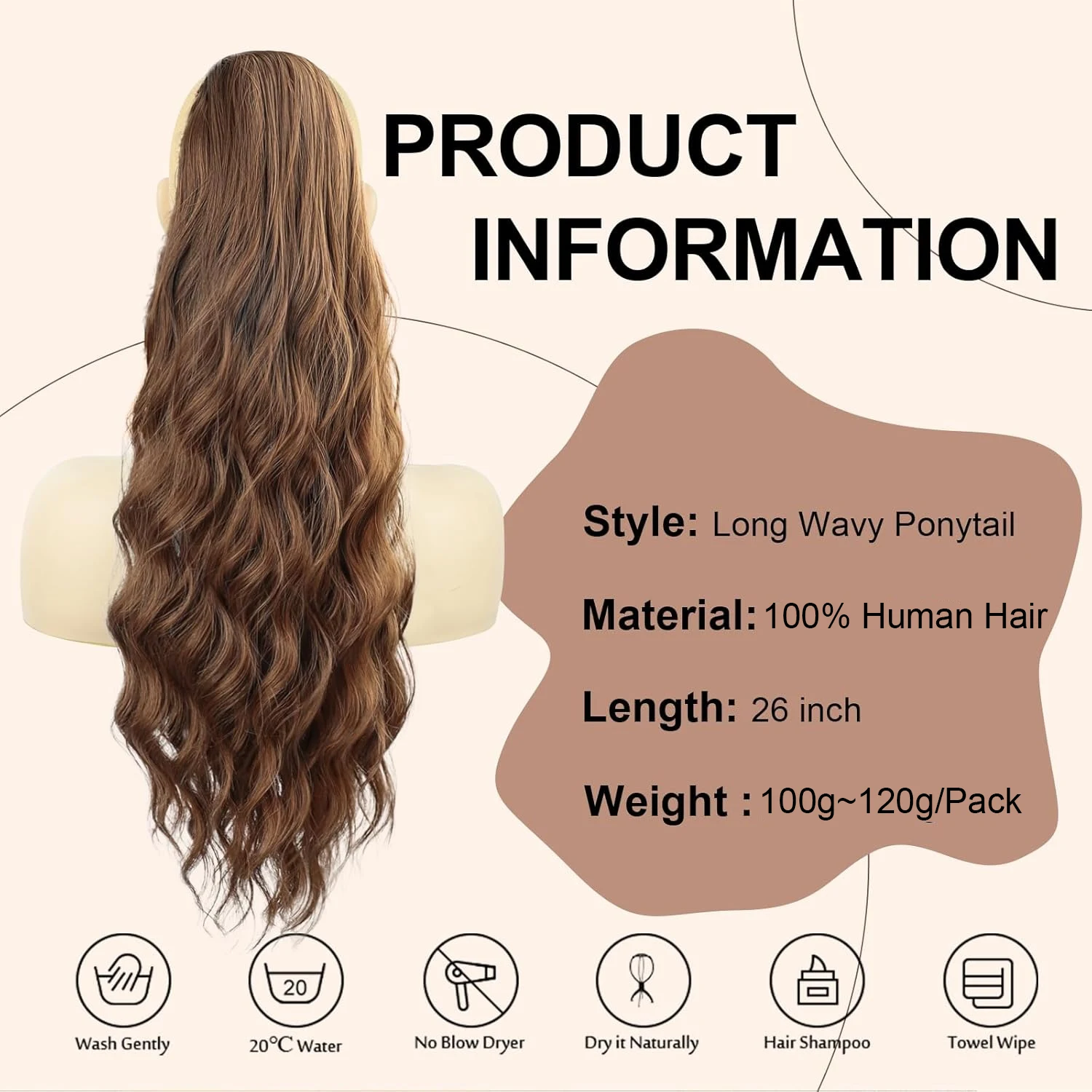 # 4 Body WAVE Drawstring หางม้า 100% Human Hair Extensions สีน้ําตาลปานกลางห่อรอบ Drawstring หางม้าคลิปในส่วนขยายของผม