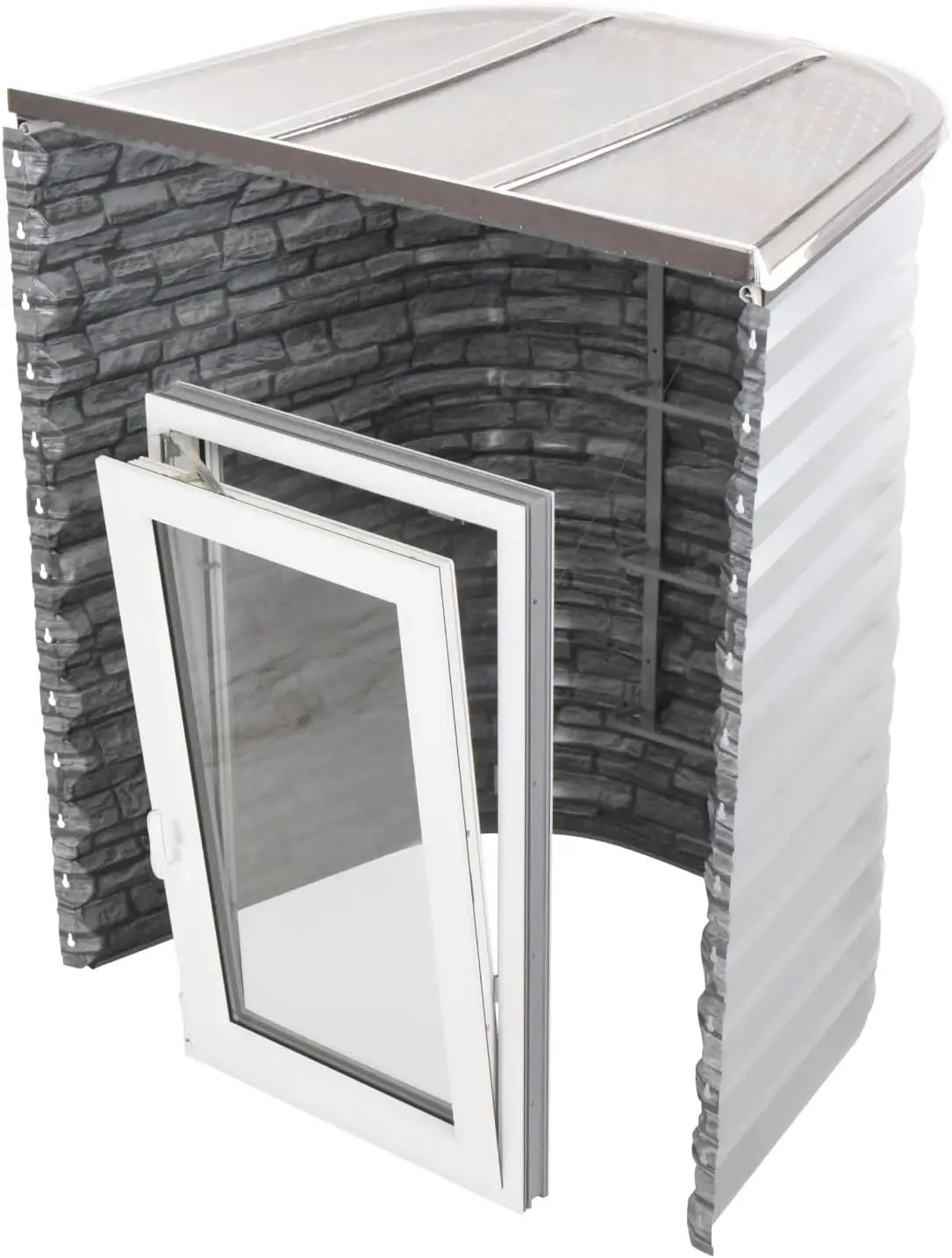 Stone 3141 Egress Tilt & Turn Window System | Includes Right-Hinged European Tilt & Turn Egress Window, Stacked Stone Easy-Well,