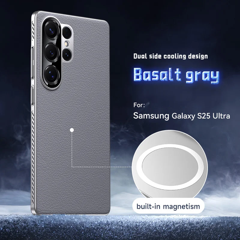 

For Magsafe Magnetic PU Leather Heat Dissipation Border Phone Case For Samsung Galaxy S25Ultra S24Ultra Wireless Charging Cover