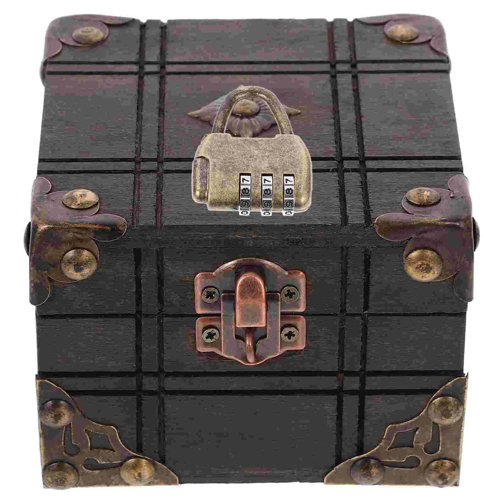 Wooden Storage Box Jewelry Case Holder Ring Keepsakes Chest With Lid Treasure Pirate