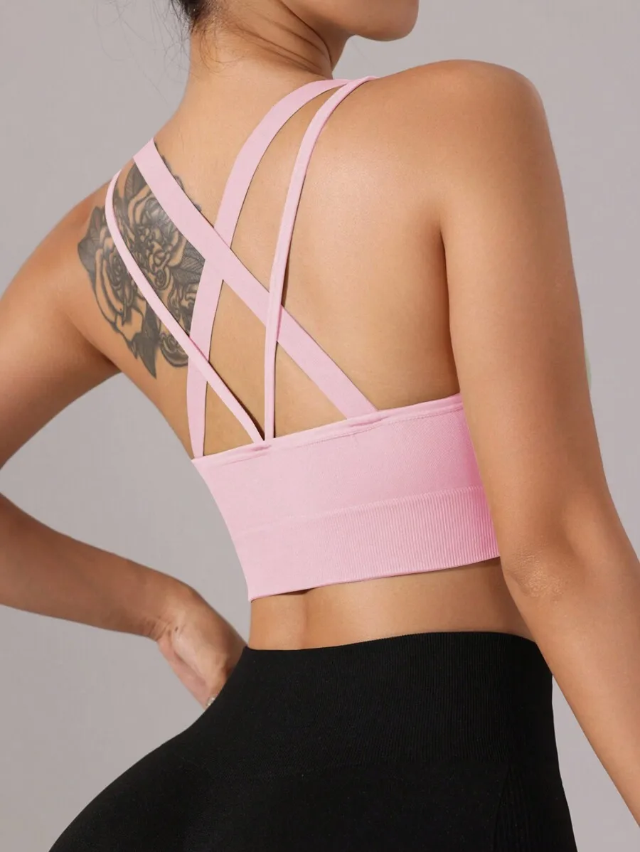 Women's Solid Color Sleeveless Hollow-Out Minimalist Seamless Sports Bra Set