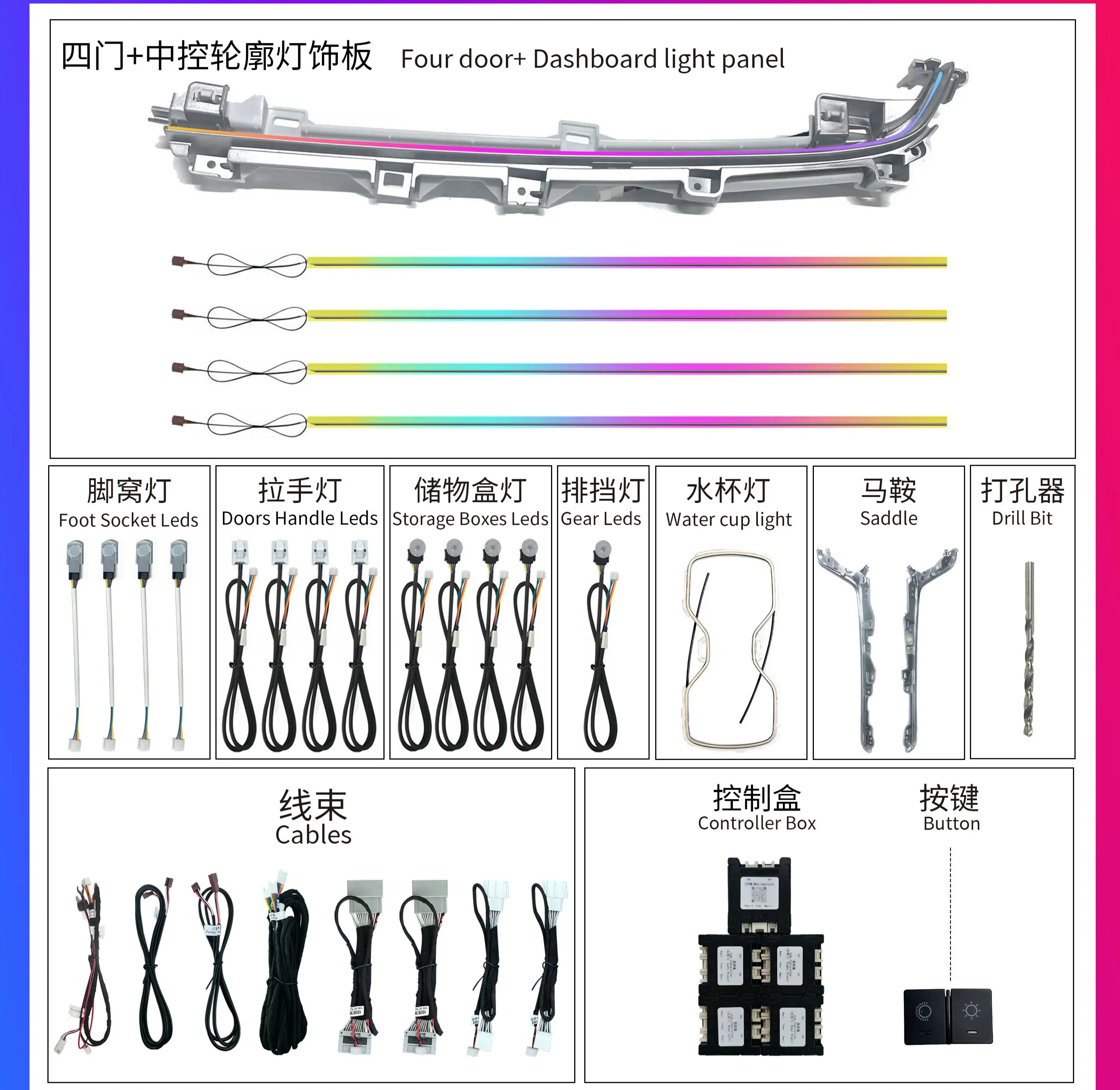 Car Ambient Light for Honda Accord/Inspire 2023-2025  OEM Size Starry Sky Rainbow Kit 26 LED Control by Screen 1-year Warranty
