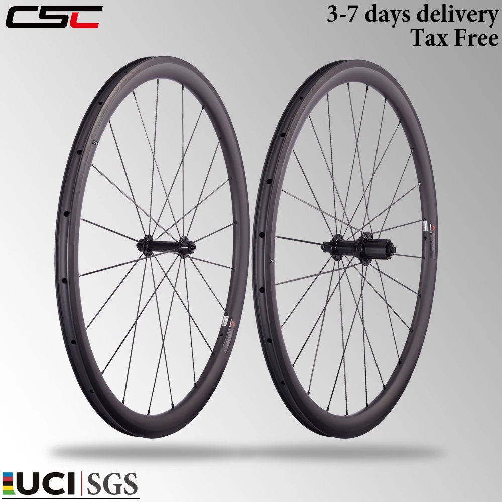 Bicicleta de carretera CSC 700C con ruedas de carbono clincher tubeless, freno V, juego de ruedas de carbono T1000 Toray de 38mm, 50mm, 60mm, buje R13, para carreras.