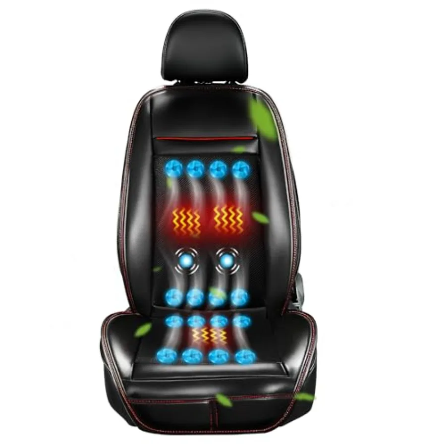 

Car seat cushion for universal fit in SUV truck leather and breathable mesh black with cooling fans massage and all-season vent