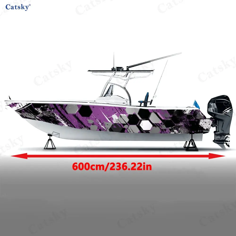 Cyber Honeycomb Boat Stickers, PVC Waterproof Durable Vinyl Wrap Decals for Fishing Boats, Durable and Stylish Design