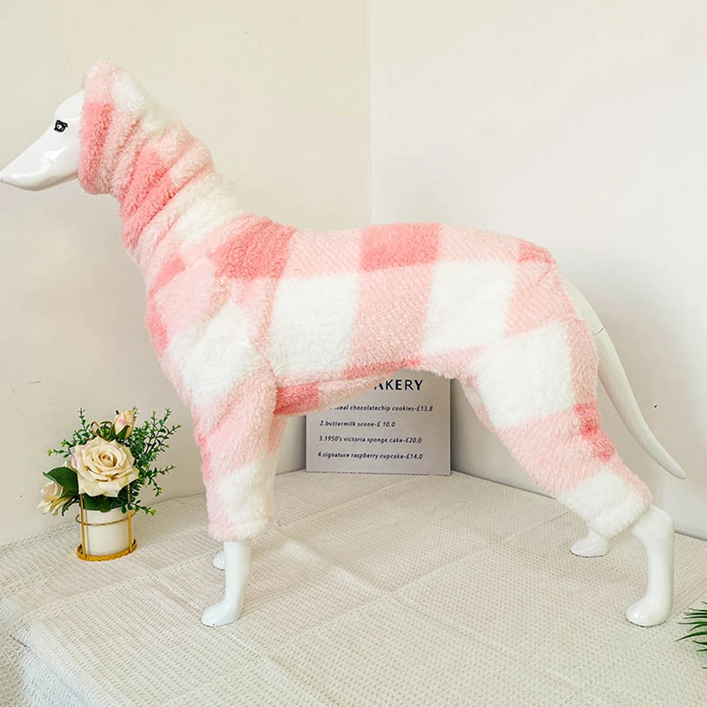 

Winter Onesies for Italian Greyhound in Pink-white Plaid Pattern High Neck Warm Clothes for Whippet Mexican Hairless Maltese