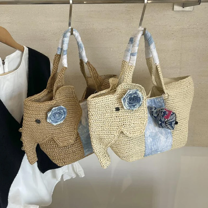 Elefantenförmige Schultertasche, Damen-Raffia-Strohtasche, Sommer-Strand-Urlaubstasche, Modische Chic-Tasche – Detail 17
