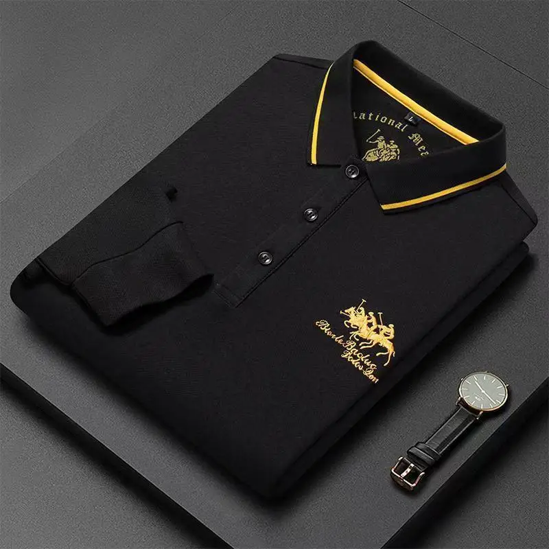 New Embroidered Pure Cotton Hot Selling Men\'s Polo Shirt 2024 Autumn And Winter Long Sleeved Breathable Casual Slim Fit Top 4xl