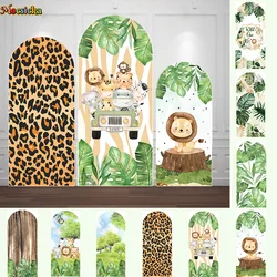 Safari Baby Shower Arched Backdrop Spring Forest Animal Green Leaf Double-sided Cover Background Decor Birthday Party Booth Prop