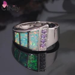 CiNily Classic Green Fire Opal Rings with Purple Zircon Silver Color Exquisite Ring For Women Wedding Engagement Jewelry Size7-9