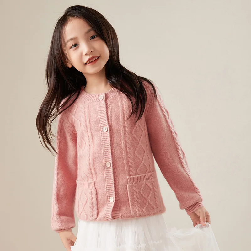 Autumn and Winter 2024 New Dropshipping Strict Selection Wool Cardigan round Neck Boys and Girls Same Coat