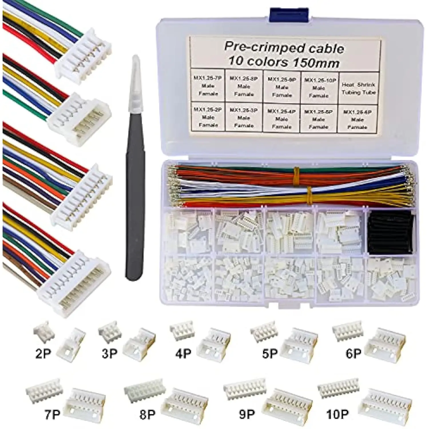 MX 1.25mm Male Female Connector Kit and Premium Pre-Crimped Cables Compatible with Molex PicoBlade for Pixhawk Flight Controller