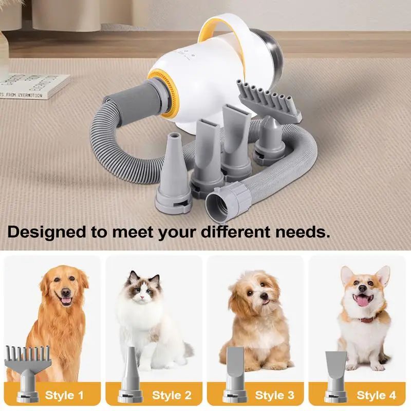 Dog Grooming Vacuum Blow Dryer 5 Levels Adjustable Pet Hair Vacuum Temperature Control Dog Blower Strong Dog Grooming Kit Low