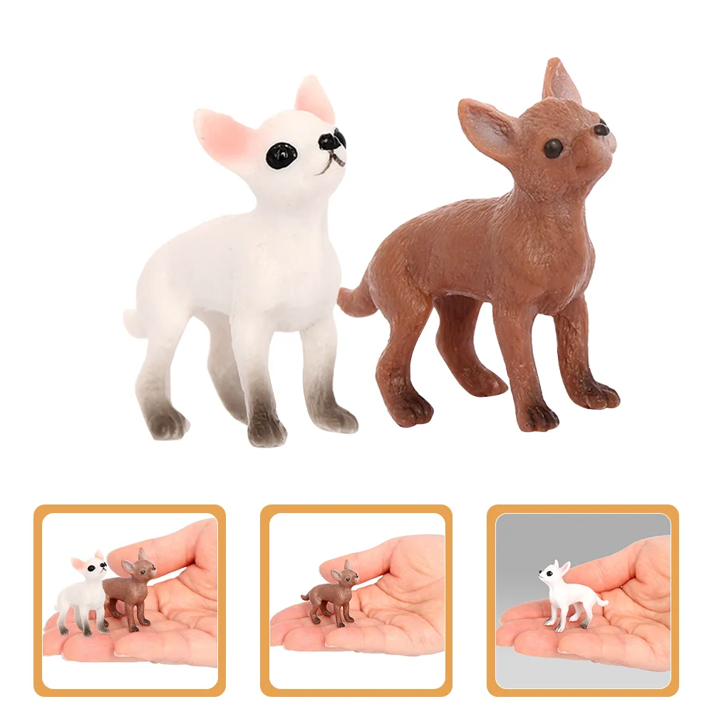 2 Pcs Chihuahua Model Playing Dog Figurines Adornments Mini Miniature Puppy Figures Child Kid Educational Models