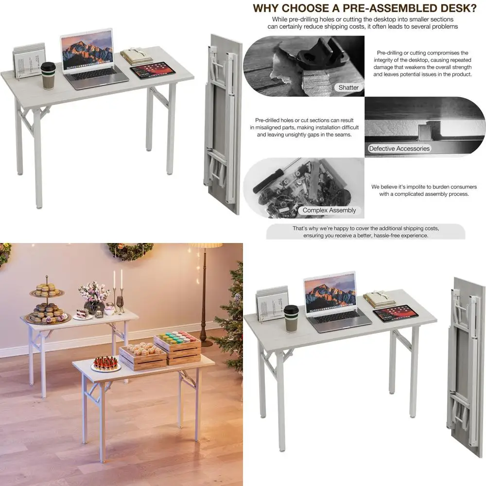 

Portable Folding Desk 43.3 - Compact White Ash Office Table, Ideal for Small Spaces, Dorms, Apartments