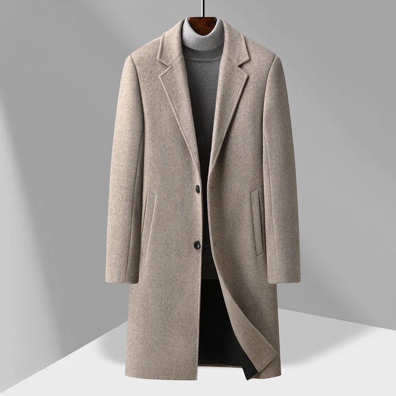 

Winter Men's Essential Wool Blend Coat Thick Thermal Quilted Overcoat Gentlemen Light Gray Brown Charcoal Beige Attire Business