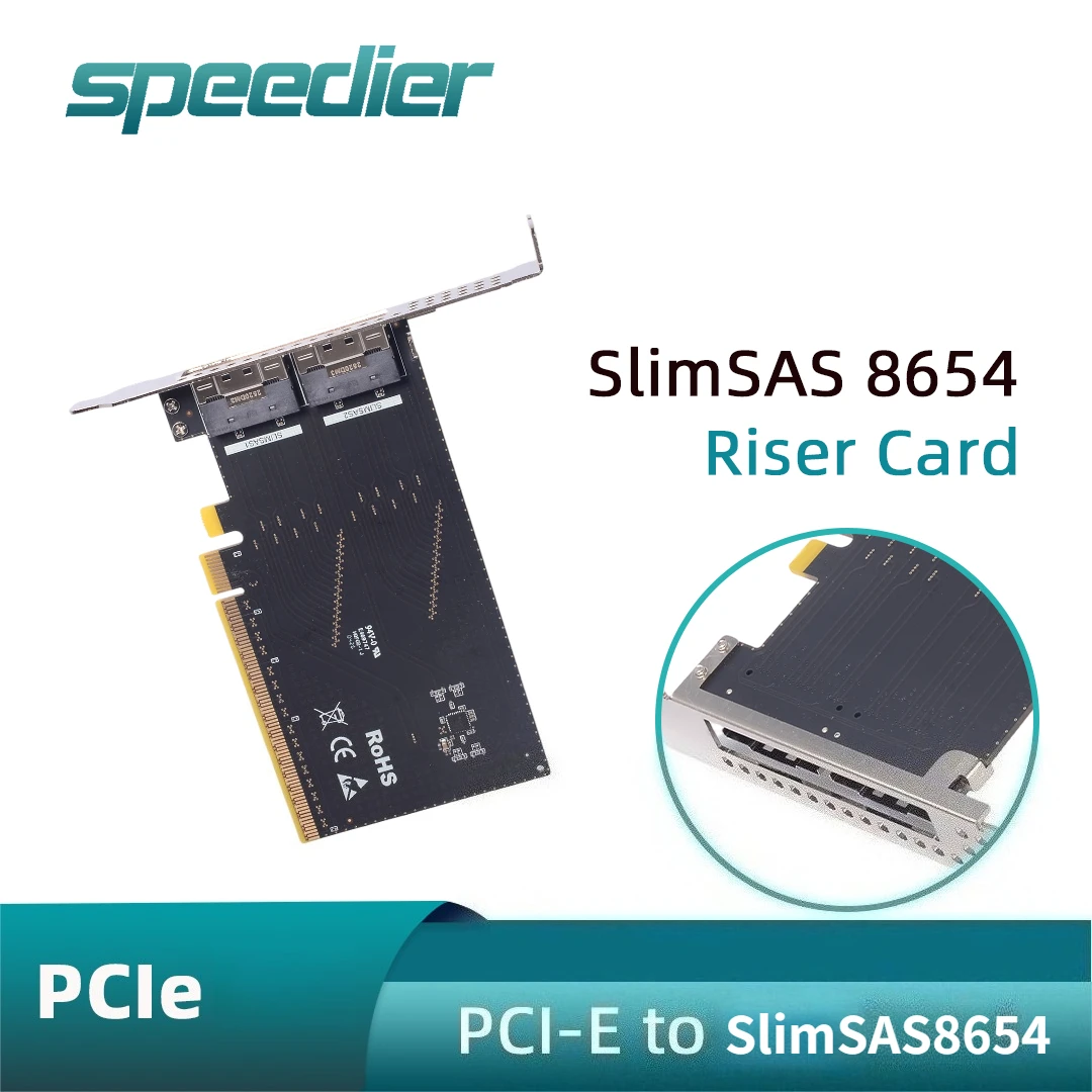 PCIE To 8654 Adapter Card PCI-E 4.0 / 3.0 X16 SlimSAS 8654 Extension External Solution Riser 2X 8654 8i Connectors for SSD GPU
