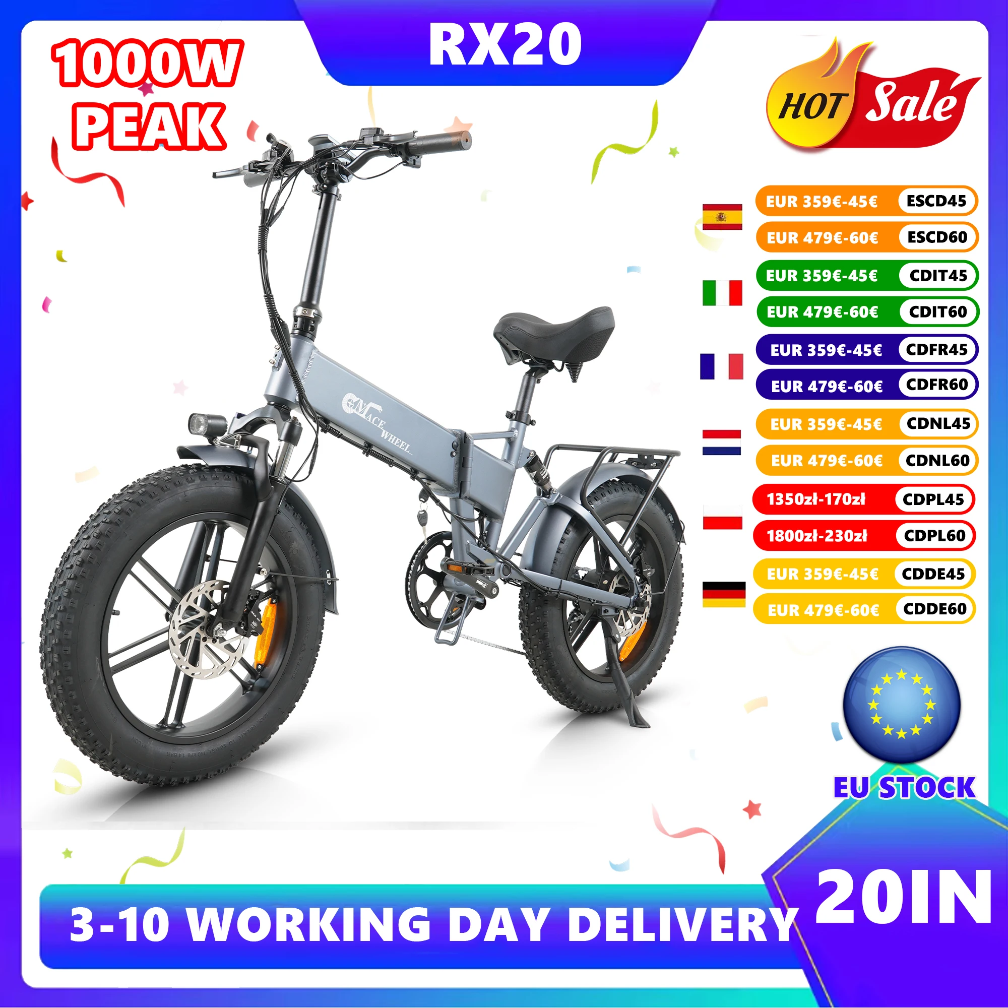 Vélo électrique CMACEWHEEL RX20 pour adultes, EbIKE PEAK 1000W 48V 17AH, VTT électrique, frein hydraulique, vélo électrique à suspension intégrale