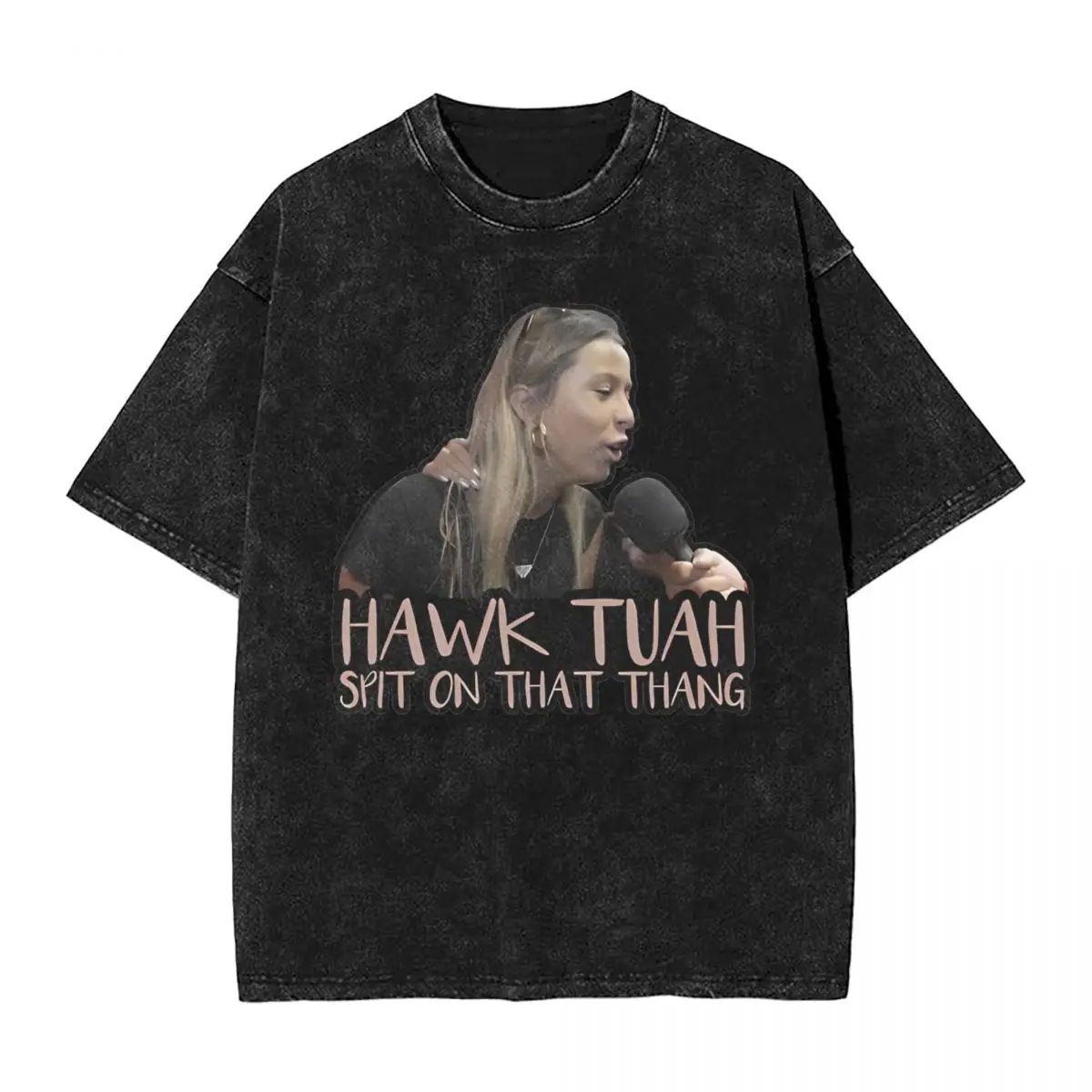 Hawk Tuah Spit On That Thang Washed T Shirt Streetwear Fashion T-Shirt Tees Tops for Men Women 100% Cotton Graphic Printed