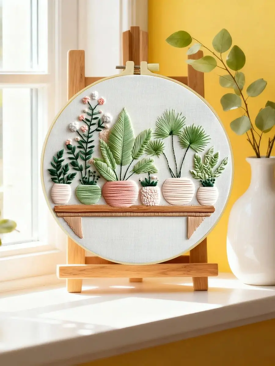 1 Stück 20X20CM/15X15CM 7,87/6,3 Zoll Topfpflanzen-Stickerei-Starter-Kit DIY-Kit DIY-Stickerei-Set für Anfänger – Detail 6