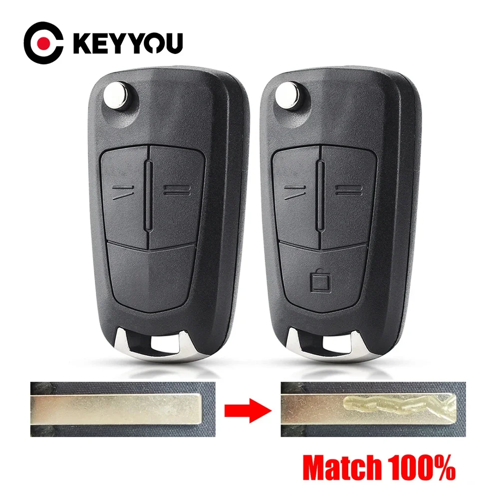 

KEYYOU With Cutting Service Car Key Case For Vauxhall Opel Vectra C 2002-2008 3 Buttons Folding Car Keys Case HU100 Blade