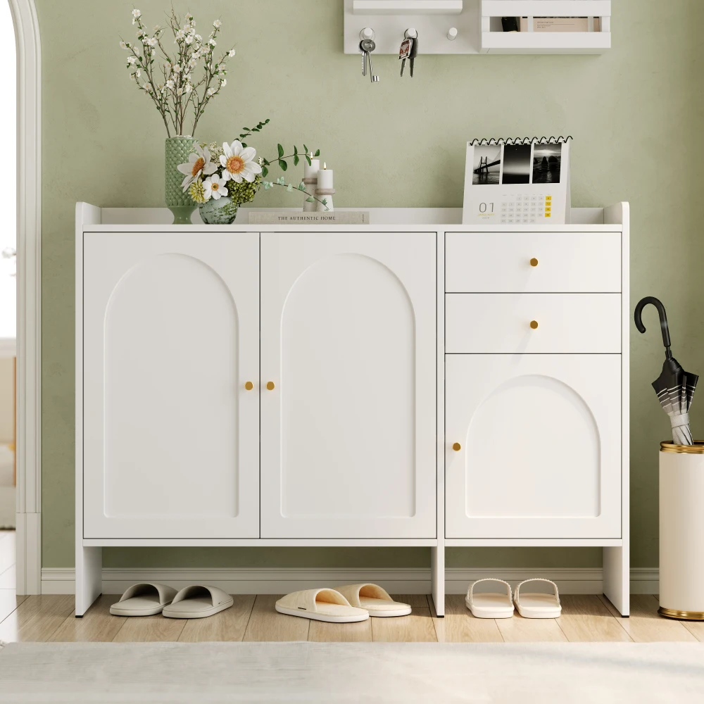 Armoire à chaussures 120*90*35cm avec 3 portes et 2 tiroirs, armoire à chaussures avec poignées métalliques, beaucoup de rangement, pour l'entrée du couloir