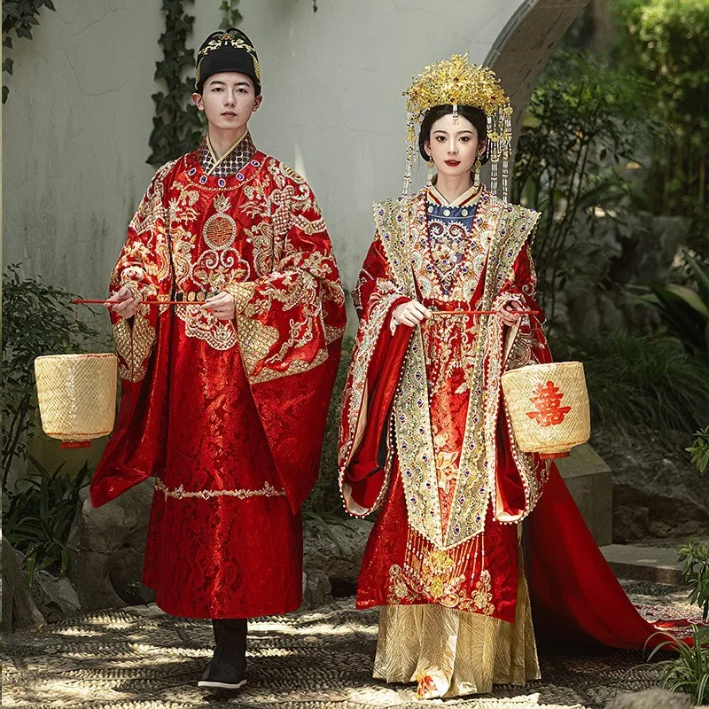 New Han-style wedding dress a complete set phoenix crown and red veil is highly crafted ancient costume