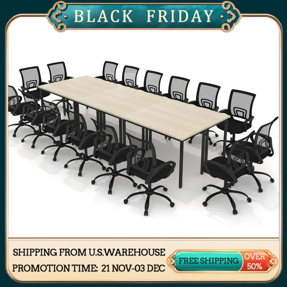 

Conference Tables Chair Set, 142 x 47 x 30 Inches Table & 14pcs Chairs, Office Computer Desk and Chair Set for Meeting Room