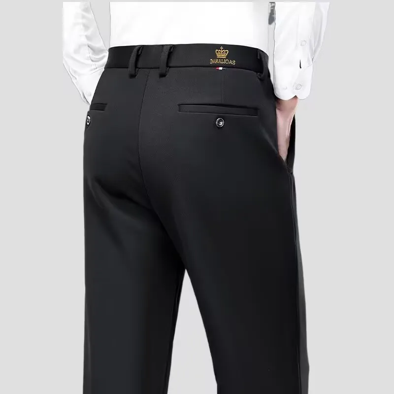 Pantaloni casual da lavoro da uomo Pantaloni foderati in pile Gamba dritta Pantaloni eleganti da ufficio invernali elasticizzati Comfort blu navy