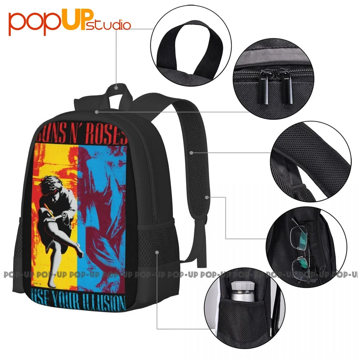 Guns N Roses Mochila de Grande Capacidade, Art Print Storage Bag, Corrida ao ar livre Bookbag, Use sua ilusão