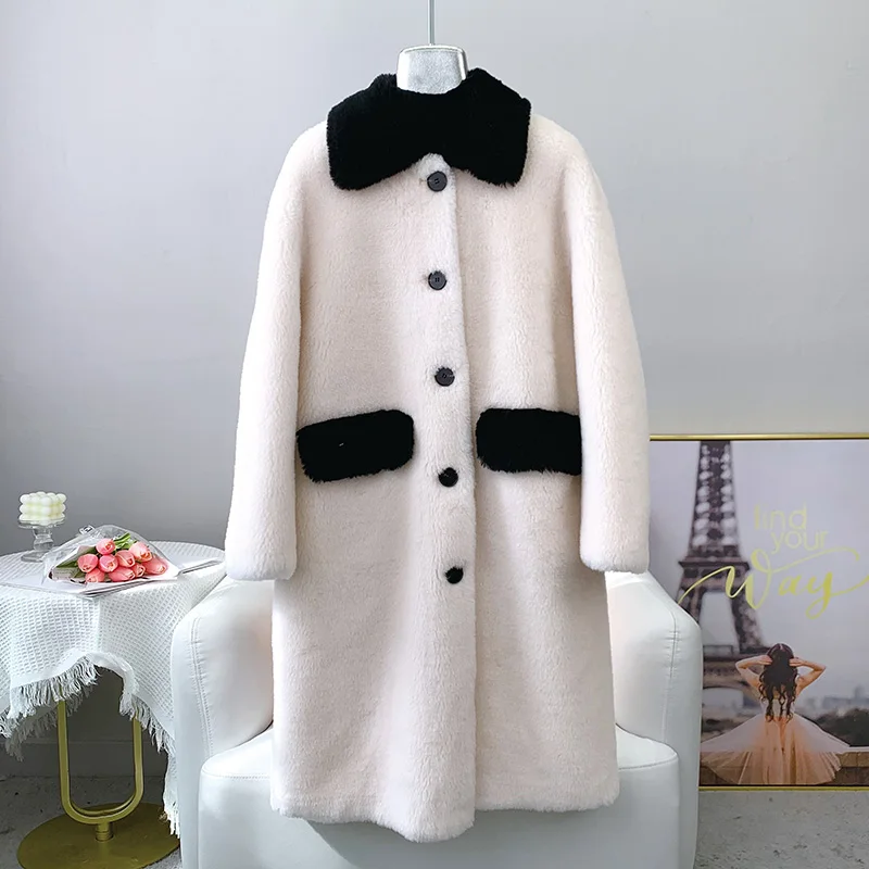 AYUNSUE Fashion 100% Sheep Shearing Jacket Pink Fur Coat Women Wool Jackets for Women 2023 Winter Fur Coats Streetwear Abrigos