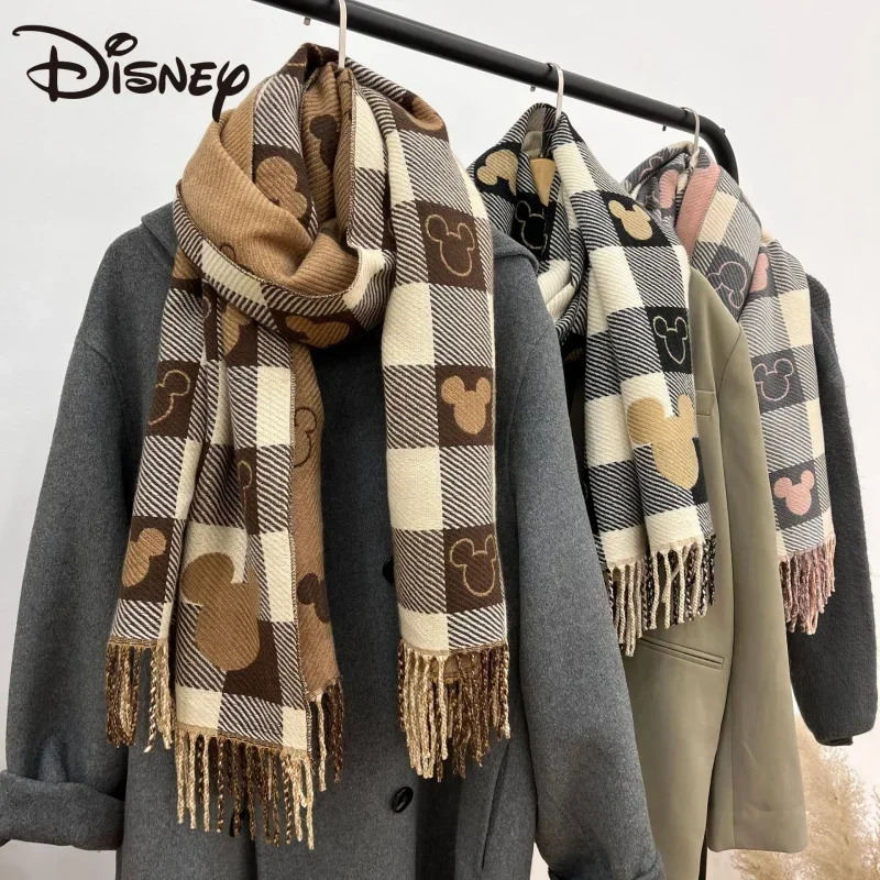 Disney Scarf 2024 Winter New Bear Head Scarf Women\'s Double-sided Shawl Imitation Cashmere Retro Foreign Style Fashion Christmas