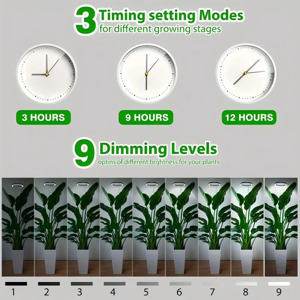 Lampa LED do uprawy roślin, regulowana wysokość, 72 diody LED, pełne spektrum, z 3 timerami, do uprawy w pomieszczeniach, do dużych roślin, lampa hydroponiczna - 1 sztuka