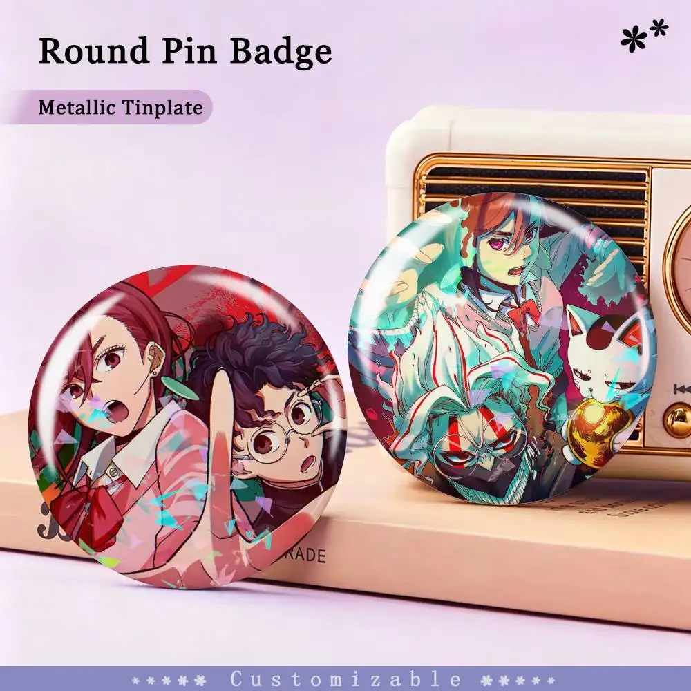 Anime Dan-DD M-Momo O-Okarun Custom Tinplate Round Button Badges Pins Brooches for Clothes Backpack