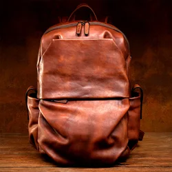 Genuine Leather Men Backpack Travel Shoulder Bag Full Soft Leather Large Capacity Men Laptop Backpacks First Layer Cowhide Bags