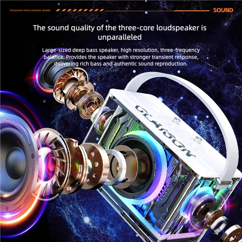 آلة كاريوكي بقدرة 200 وات مع 2 ميكروفونات لاسلكية لتصحيح مكبر الصوت PA المحمول وتأثيرات الصدى TWS/TF/USB/AUX/Live للحفلات #5