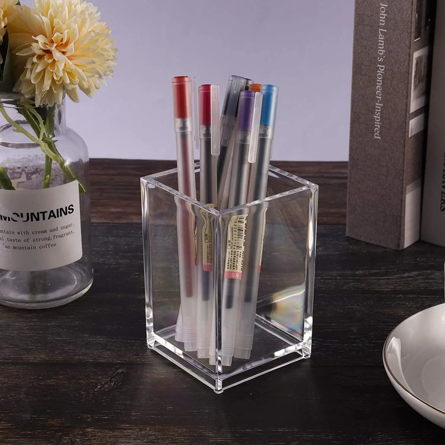 1/2/4/10 Pcs Acrylic Pen Holder For Desk Acrylic Pencil Holder Clear Makeup Brush Holder Stationery Organizer JJ1874 GF