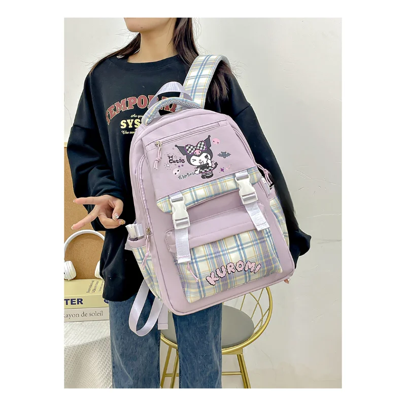 Sanrio Kulomi new casual and comfortable large-capacity schoolbag plaid color scheme light and simple backpack