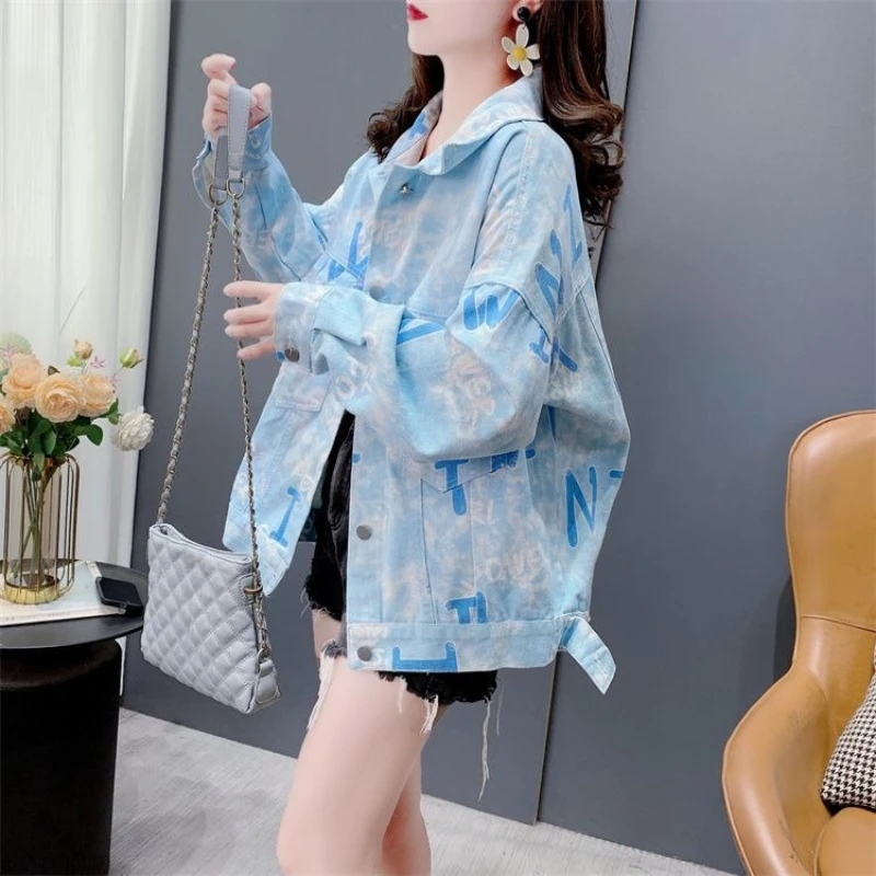 سترة نسائية مستوحاة من المؤثر 2025 جديدة بربطة عنق وصبغ حروف كاندي مغسولة من قماش الدنيم كبيرة الحجم ورائعة تناسب كل مباراة سترة الخريف الكورية #6