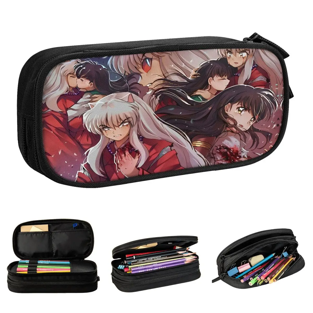 Inuyasha Kagome Anime Pencil Cases Manga Pencilcases Pen Box for Student Big Capacity Bag School Supplies Cosmetic Stationery