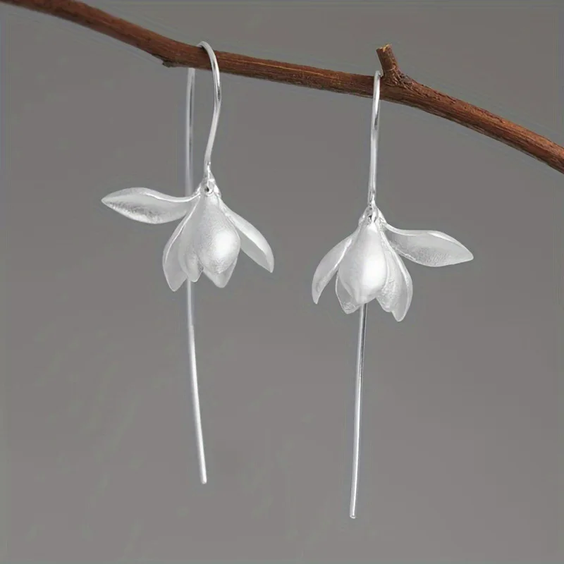 Bohemian vegetal magnolia blossom gold-plated silver-plated literary fresh long female earrings