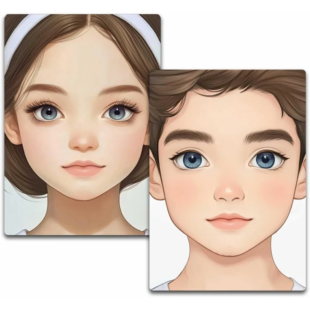 2Pcs 2 Styles Face Practice Boards Face Drawing Templates 12 x 8 Inch Short Hair Pretty Men and Woman Design Reusable